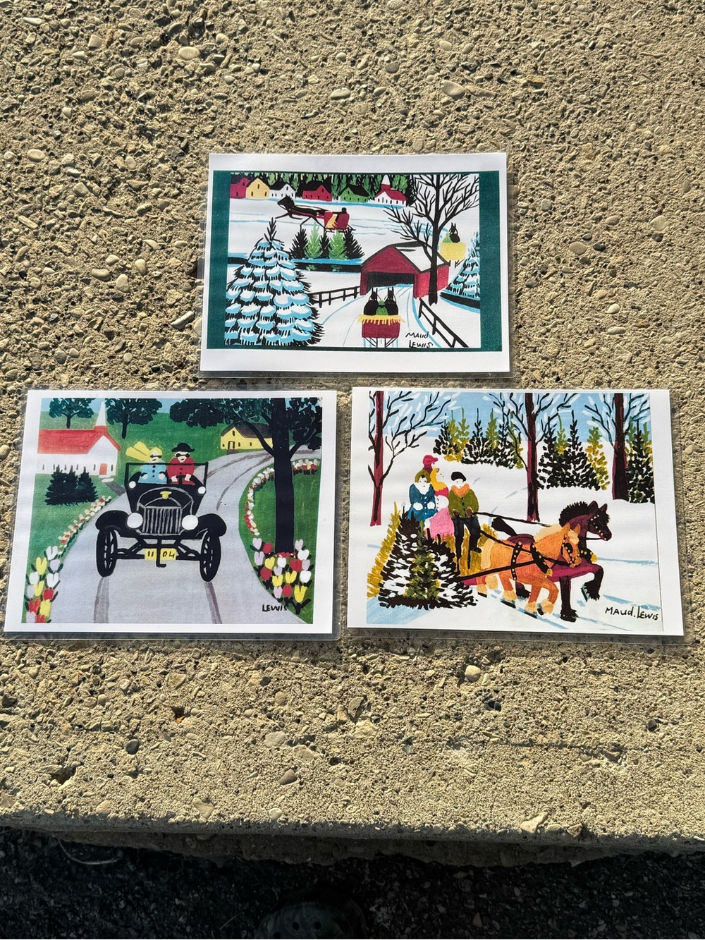 Set of 3 Maud Lewis Laminated Kodak Photo Paper Canadian Nature Folk Art Prints